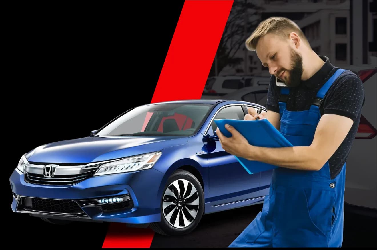 Technician checking fleet vehicle