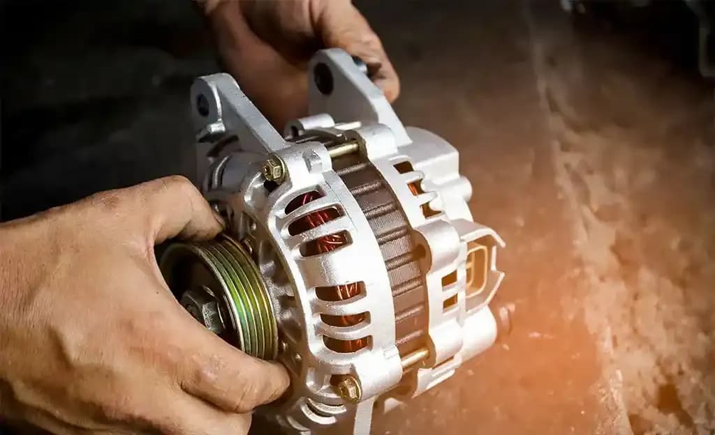 Mechanic holding alternator