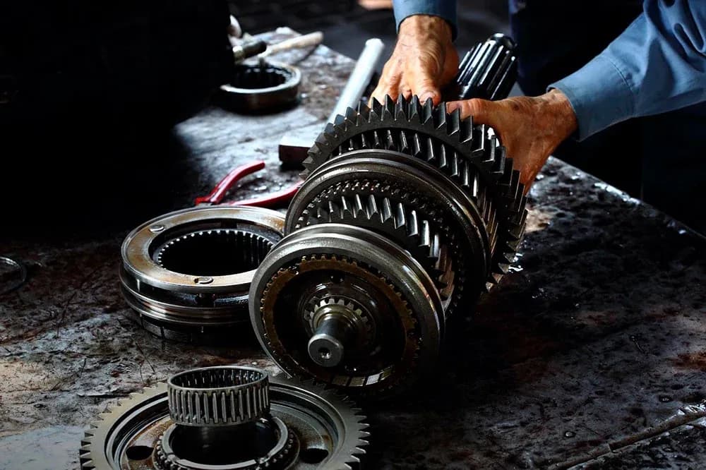 Gearbox parts being inspected