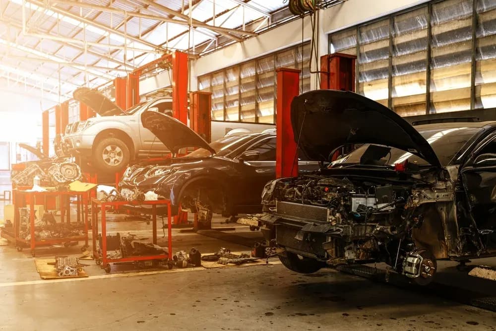 Accidental car repair in a workshop